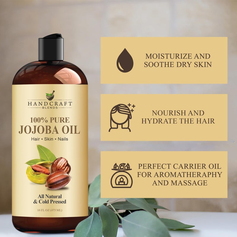 Handcraft Blends Jojoba Oil - Cold-Pressed 16 Fl Oz - 100% Pure and Natural - Premium Grade Carrier Oil for Skin and Hair - Hair and Body - Massage - Hexane-Free - Ayurvedic Skin Care - Image 4