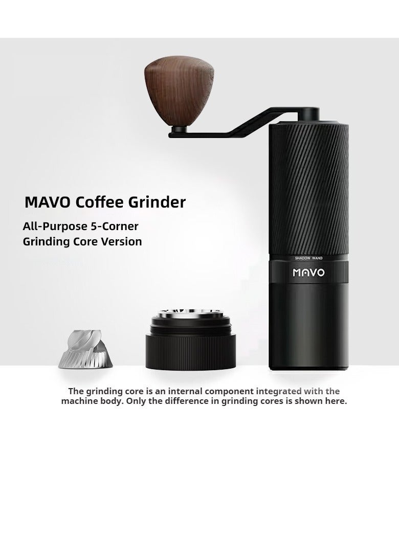 مطحنة قهوة يدوية MAVO Shadow Wand – شفرات خماسية من الفولاذ المقاوم للصدأ 420 بتقنية CNC، تصميم قابل للفك من الداخل والخارج، هيكل من الألمنيوم بالكامل، مقبض خشبي، إعدادات طحن قابلة للتعديل للإسبريسو والبور أوفر (أسود) - Image 1