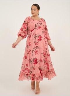 Styli Plus Size Floral Print A-Line Maxi Dress  - Image 1