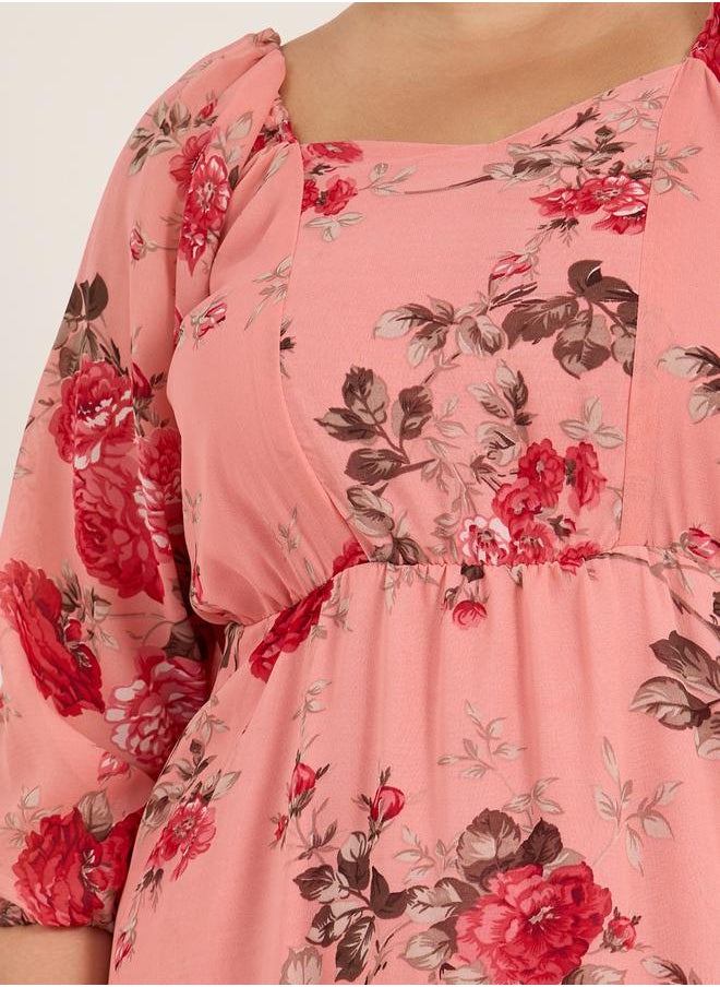 Styli Plus Size Floral Print A-Line Maxi Dress  - Image 4