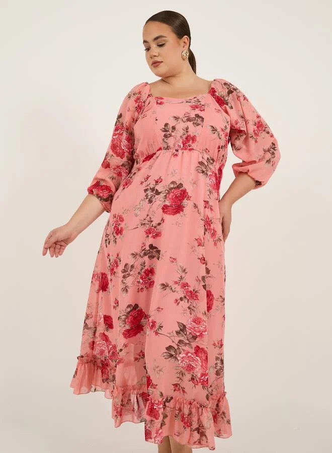 Styli Styli Plus Size Floral Print A-Line Maxi Dress