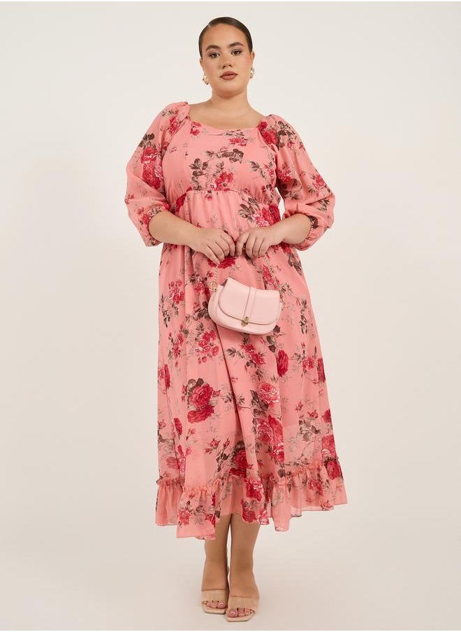 Styli Plus Size Floral Print A-Line Maxi Dress  - Image 2