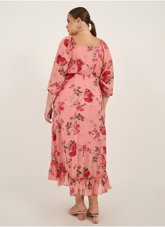Styli Plus Size Floral Print A-Line Maxi Dress  - Image 5