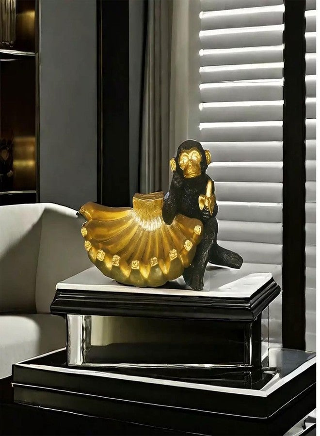 VSPDVO Adorable Decorative Monkey with Banana Bowl Statue, Black and Gold Home Decor Sculpture for Snacks, Nuts, Candies & More – Keys or Jewelry - Image 3