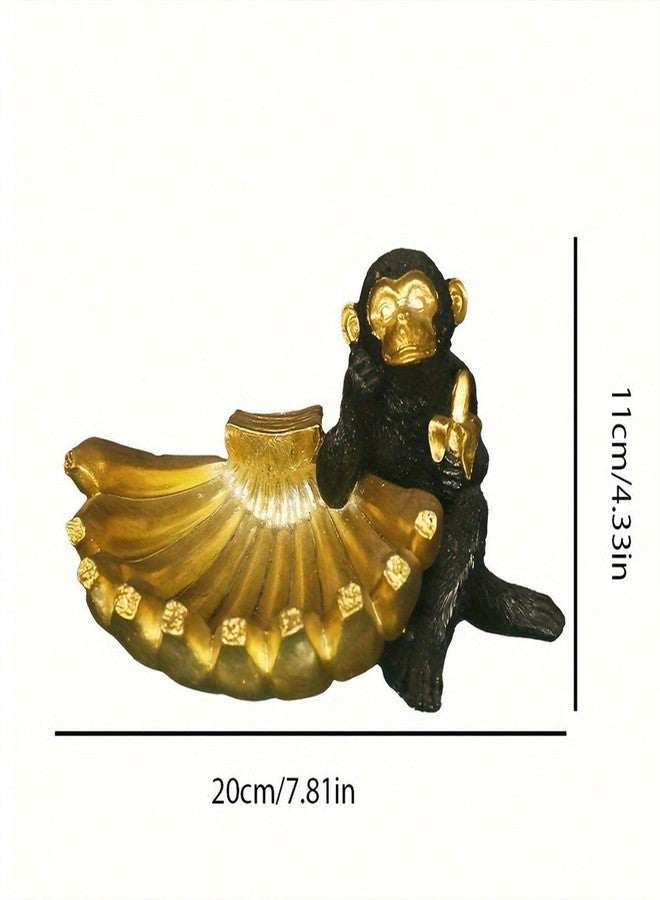 VSPDVO Adorable Decorative Monkey with Banana Bowl Statue, Black and Gold Home Decor Sculpture for Snacks, Nuts, Candies & More – Keys or Jewelry - Image 2