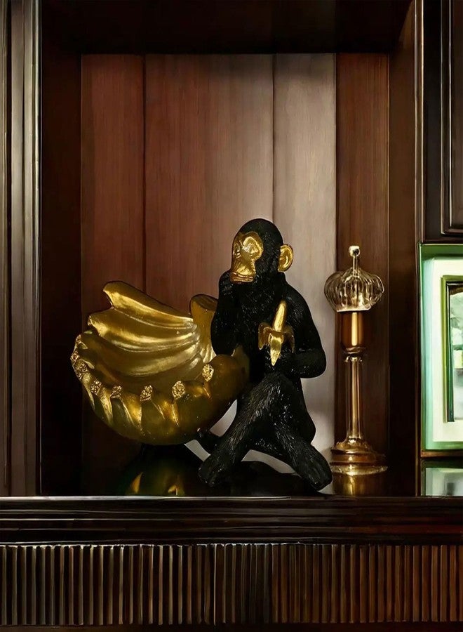 VSPDVO Adorable Decorative Monkey with Banana Bowl Statue, Black and Gold Home Decor Sculpture for Snacks, Nuts, Candies & More – Keys or Jewelry - Image 5