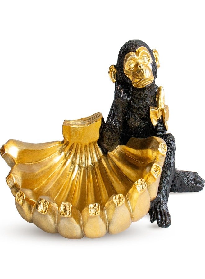 VSPDVO Adorable Decorative Monkey with Banana Bowl Statue, Black and Gold Home Decor Sculpture for Snacks, Nuts, Candies & More – Keys or Jewelry - Image 1