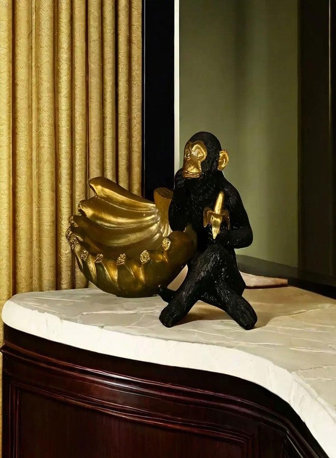 VSPDVO Adorable Decorative Monkey with Banana Bowl Statue, Black and Gold Home Decor Sculpture for Snacks, Nuts, Candies & More – Keys or Jewelry - Image 4