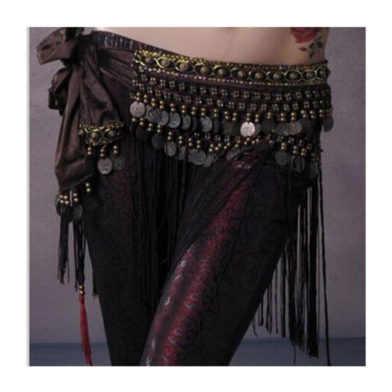 Wuchieal Belly Dance Tribe National Style Belt Tassel Hip Scarfs Velvet Waist Large, Brown - Image 4