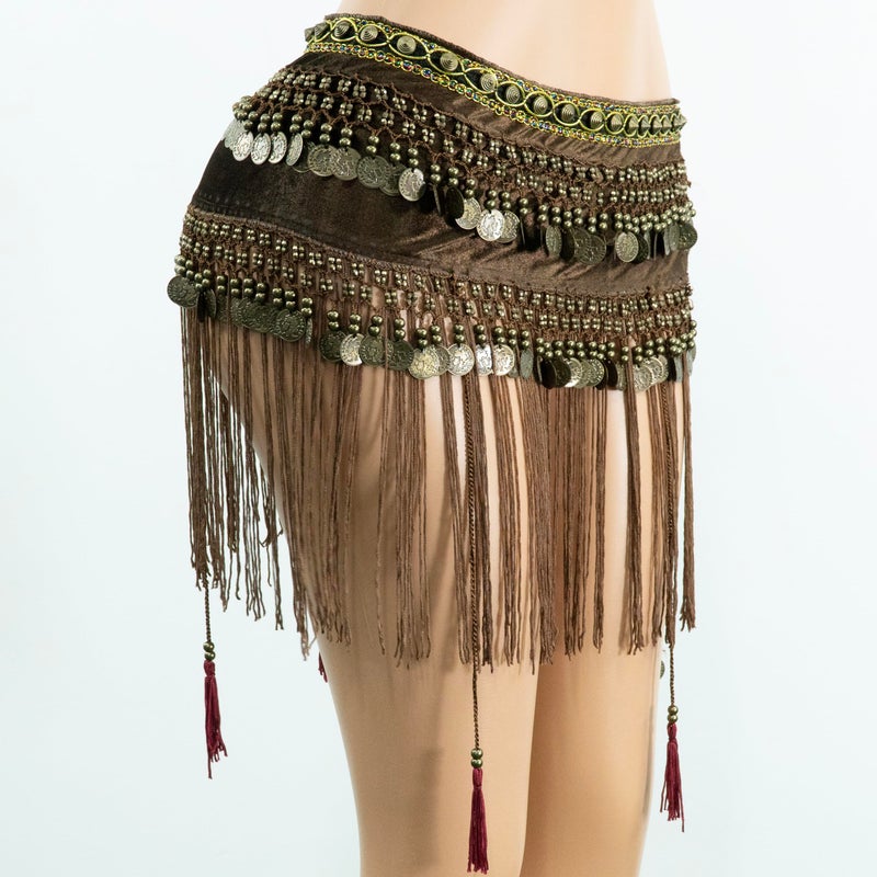 Wuchieal Belly Dance Tribe National Style Belt Tassel Hip Scarfs Velvet Waist Large, Brown - Image 5