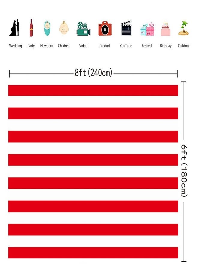 INRUI RUINI Polyester Red and White Stripe Photography Backdrop Big Top Circus Theme Party Decorations Banner 8x6FT - Image 3