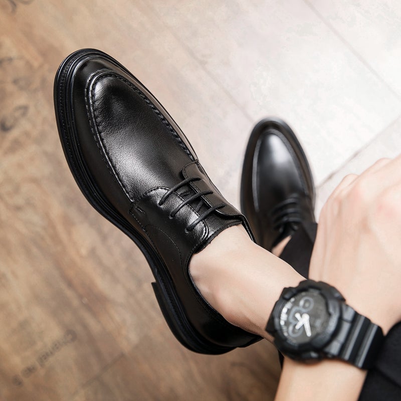 Business Formal Casual Shoes 2025 New British Trend Soft Leather Soft Sole Inner Heightening Groom Wedding Men''s Leather Shoes - Image 1