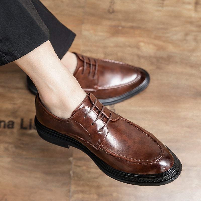 Business Formal Casual Shoes 2025 New British Trend Soft Leather Soft Sole Inner Heightening Groom Wedding Men''s Leather Shoes - Image 2