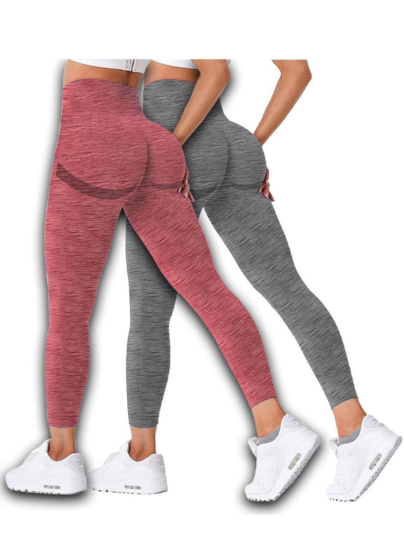 CATANES 2 Pack Of Women Seamless Legging Tummy Control High Waist Workout Gym Yoga Pants Medium Multicolour - Image 2