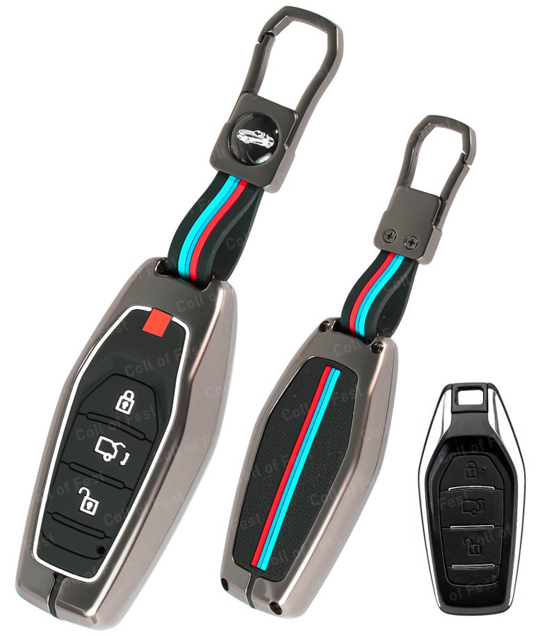 Coll of Fest Metal Silicon Key Cover Compatible for Mahindra XUV 500 3 Button Smart Key Cover Full Metal Protections Special Feature Visible in Low-Light Conditions - Image 1