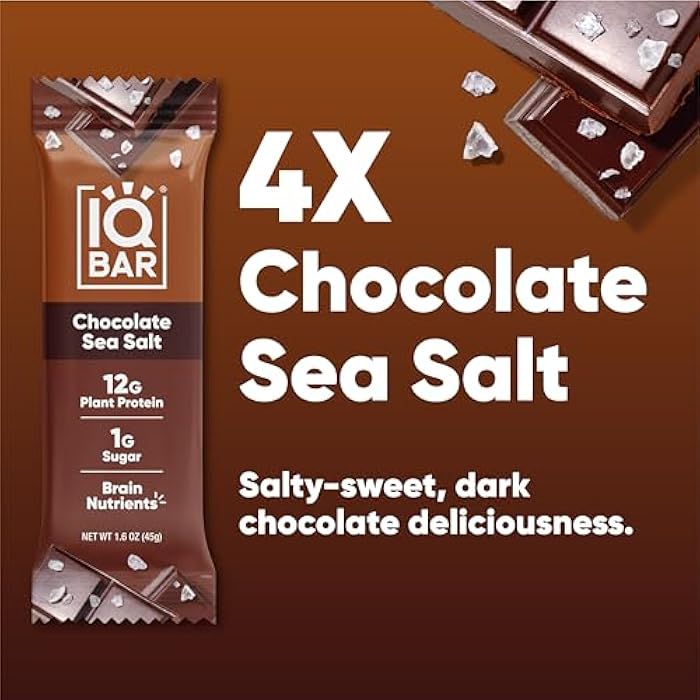 IQBAR Brain and Body Plant Protein Bars - Chocolate Sea Salt - 4-Count Low Carb - Gluten Free, High Fiber, Vegan Snacks - Low Sugar Meal Replacement - Image 2
