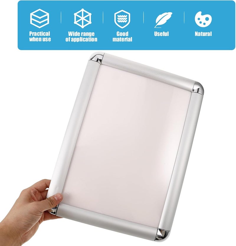 MAGICLULU Silver Rounded Corner A4 Aluminum Poster Frame with Openable Front, Wall-mount Photo Frame for Certificates and Elevator Advertising Display - Image 4