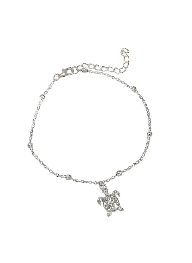 Huitich Elegant Small Turtle Charm Anklet Silver Chain Foot Jewelry  - Image 1