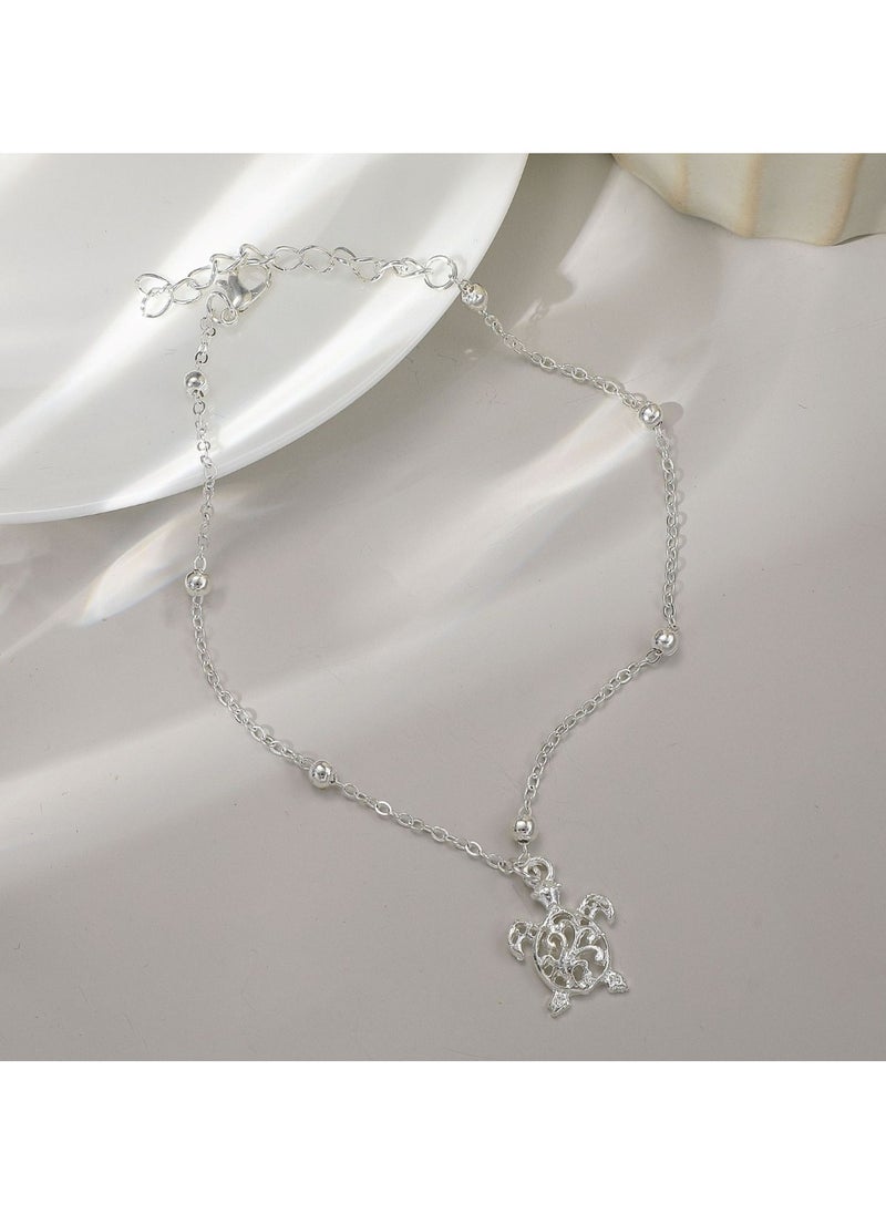 Huitich Elegant Small Turtle Charm Anklet Silver Chain Foot Jewelry  - Image 3
