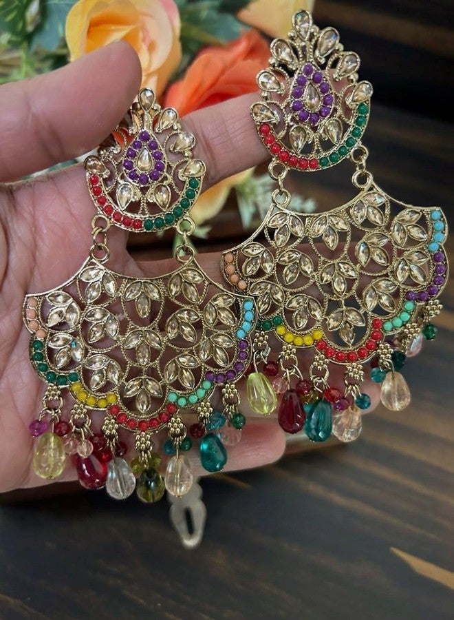 Siddhatva Traditional Gold Ethnic Pearl Antique Beads Handmade Kundan Stone Earrings Jewellery (Style 1) - Image 3