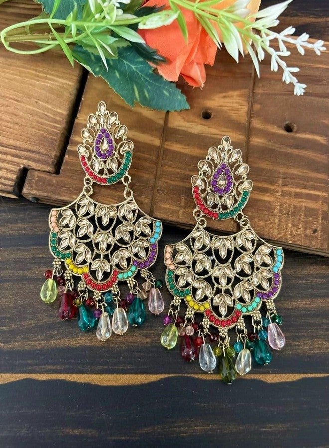 Siddhatva Traditional Gold Ethnic Pearl Antique Beads Handmade Kundan Stone Earrings Jewellery (Style 1) - Image 4
