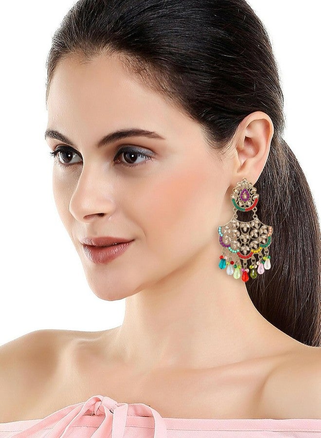 Siddhatva Traditional Gold Ethnic Pearl Antique Beads Handmade Kundan Stone Earrings Jewellery (Style 1) - Image 2