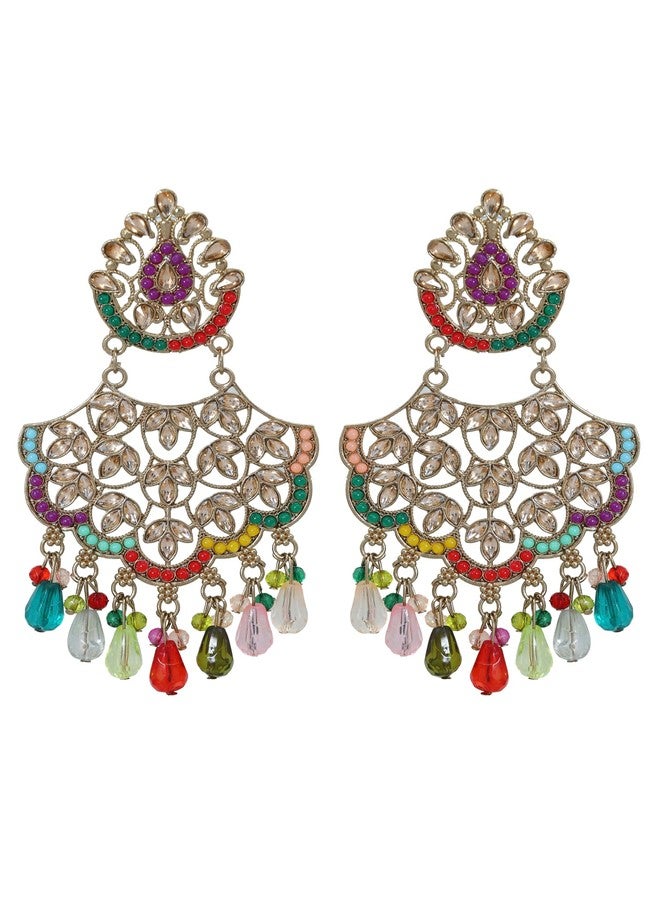 Siddhatva Traditional Gold Ethnic Pearl Antique Beads Handmade Kundan Stone Earrings Jewellery (Style 1) - Image 1