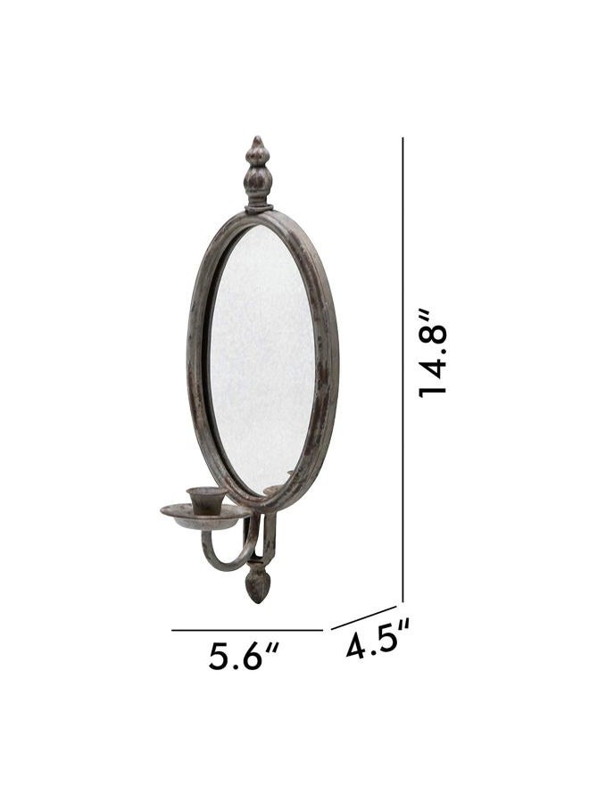 SOFFEE DESIGN Antique Metal Candle Holder Wall Mounted with Oval Faded-Looking Mirror, Distressed Candlestick Holder Iron Candle Sconce, Rustic Hanging Wall Candleholder Home Décor - Image 4