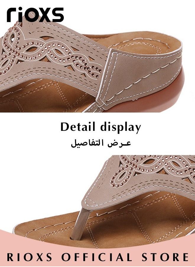 RIOXS - Women's Wedge Slippers,Casual Flip Flops Slippers,Platform Slippers With Arch Support Stap,Non-slip Open Toes Shoes,Fashion Wedge Summer Shoes For Indoor/Outdoor Use - Image 1