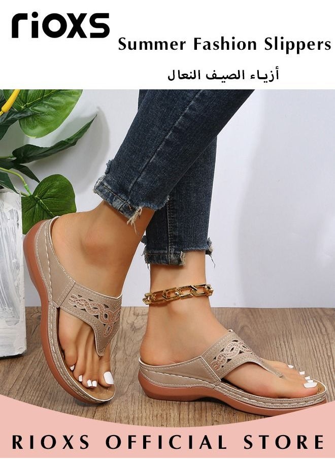 RIOXS - Women's Wedge Slippers,Casual Flip Flops Slippers,Platform Slippers With Arch Support Stap,Non-slip Open Toes Shoes,Fashion Wedge Summer Shoes For Indoor/Outdoor Use - Image 1