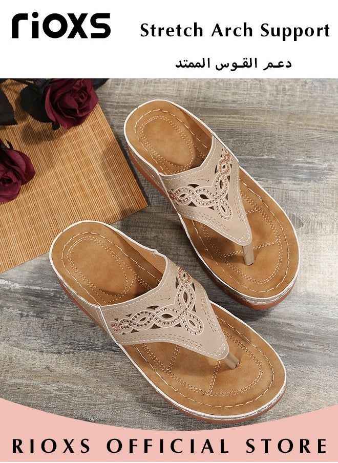 RIOXS - Women's Wedge Slippers,Casual Flip Flops Slippers,Platform Slippers With Arch Support Stap,Non-slip Open Toes Shoes,Fashion Wedge Summer Shoes For Indoor/Outdoor Use - Image 1