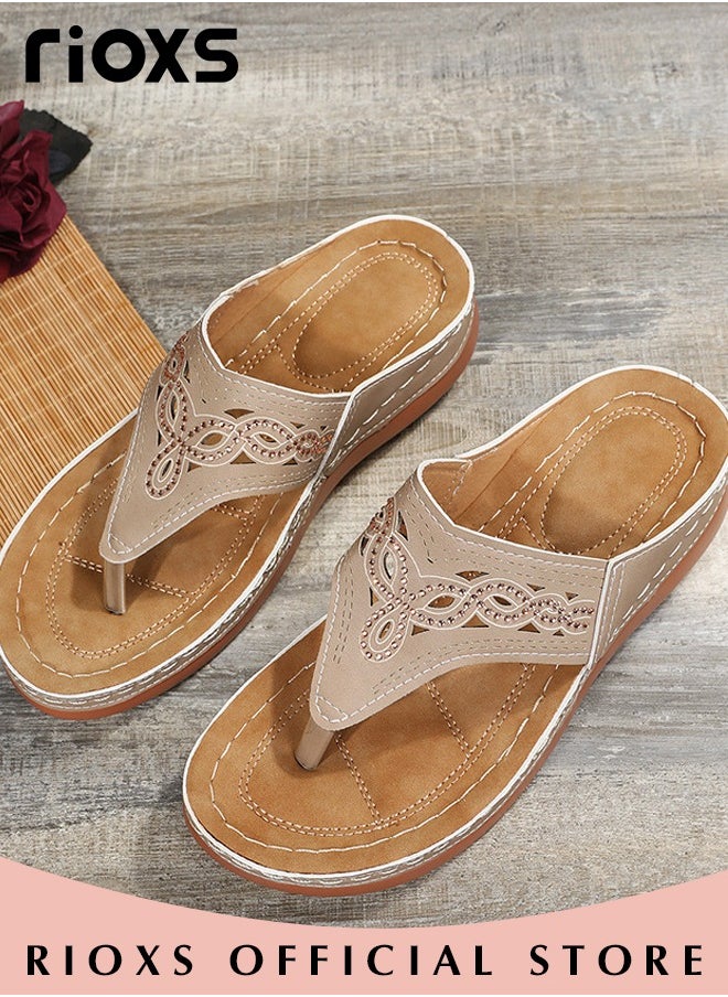 RIOXS - Women's Wedge Slippers,Casual Flip Flops Slippers,Platform Slippers With Arch Support Stap,Non-slip Open Toes Shoes,Fashion Wedge Summer Shoes For Indoor/Outdoor Use - Image 1