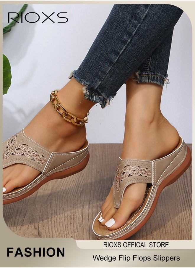 RIOXS - Women's Wedge Slippers,Casual Flip Flops Slippers,Platform Slippers With Arch Support Stap,Non-slip Open Toes Shoes,Fashion Wedge Summer Shoes For Indoor/Outdoor Use - Image 1