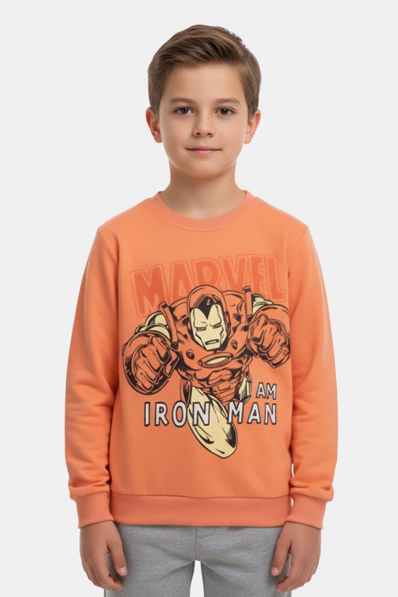 MARVEL Kids Boy Long Sleeve Iron Man Print Sweatshirts, Orange - Image 1