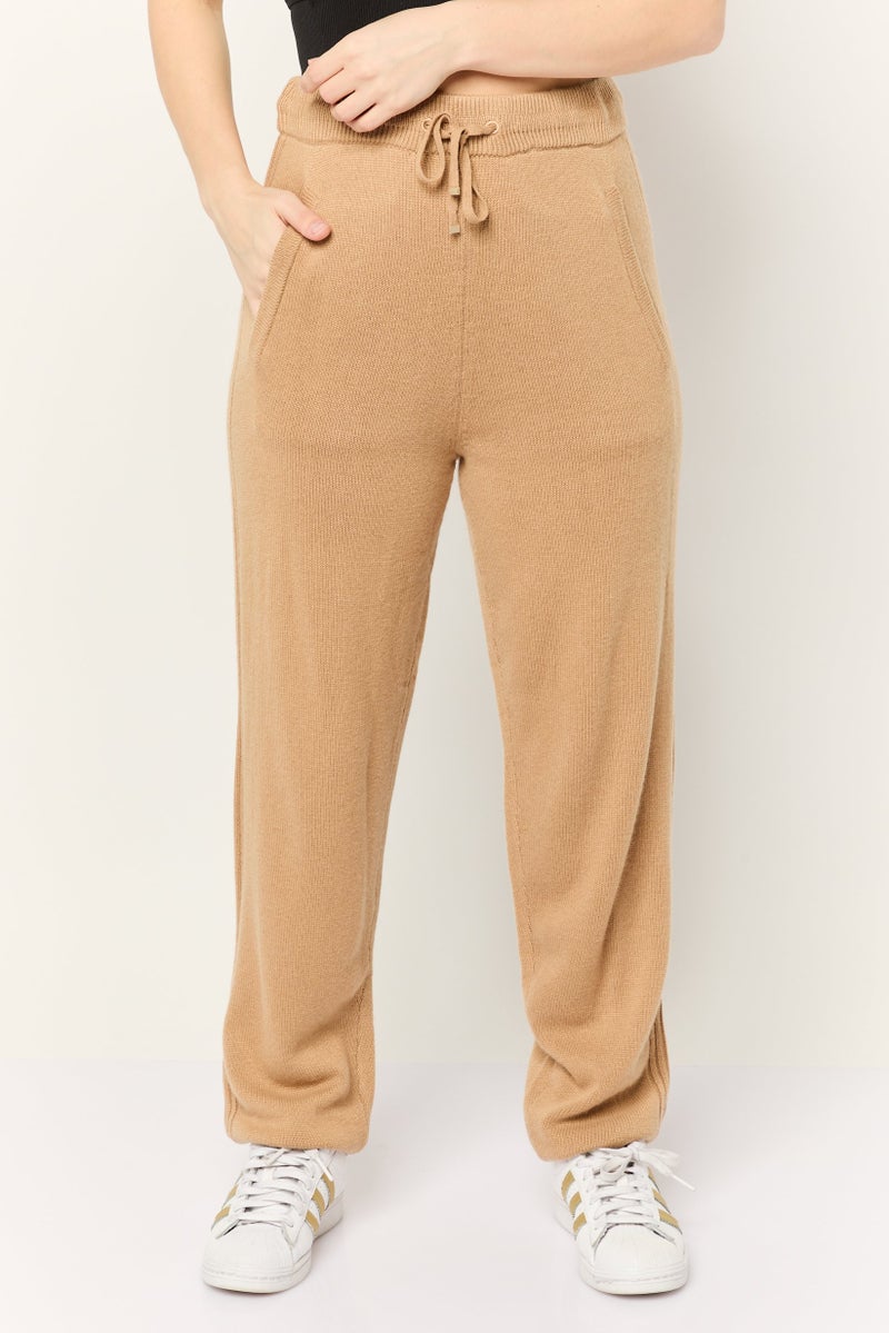 ESPRIT Women Regular Fit knitted Jogger Pants, Tan - Image 1