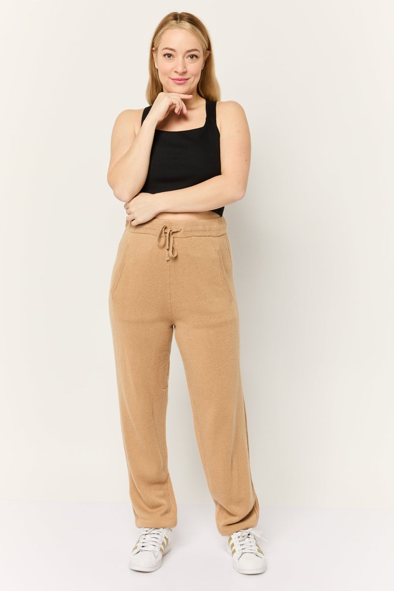 ESPRIT Women Regular Fit knitted Jogger Pants, Tan - Image 3