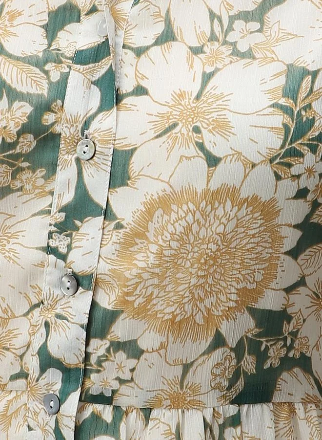 أوجيدر فستان قصير مطبع بالكامل بزهور مع أزرار غلق