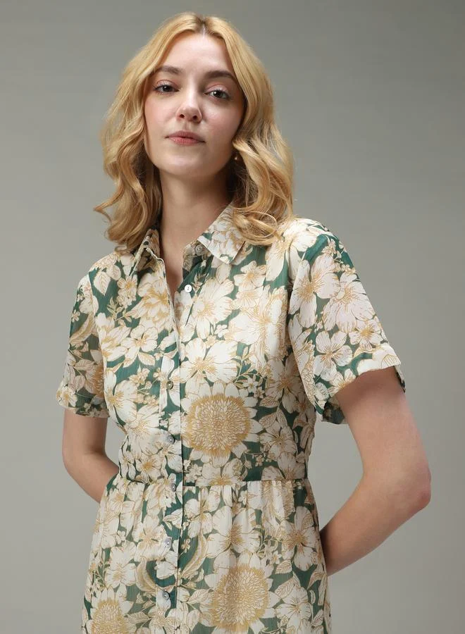 أوجيدر فستان قصير مطبع بالكامل بزهور مع أزرار غلق