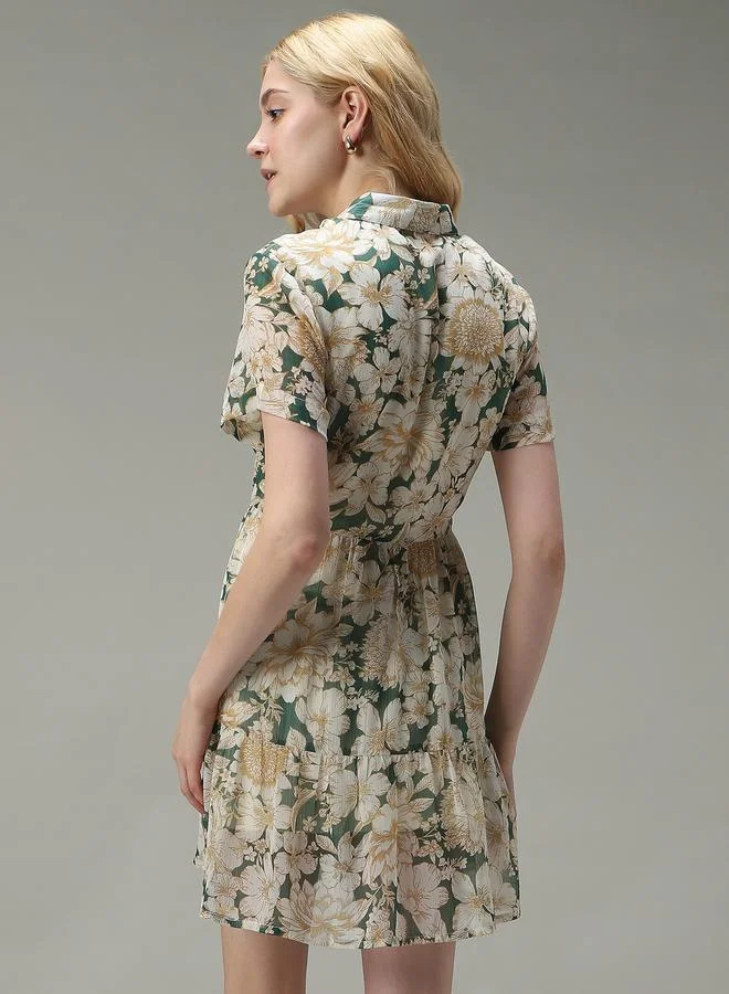 أوجيدر فستان قصير مطبع بالكامل بزهور مع أزرار غلق