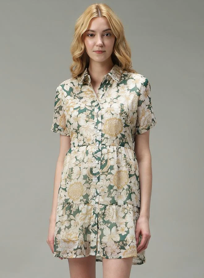 أوجيدر فستان قصير مطبع بالكامل بزهور مع أزرار غلق