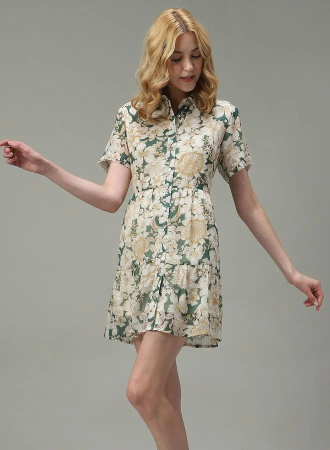 أوجيدر فستان قصير مطبع بالكامل بزهور مع أزرار غلق