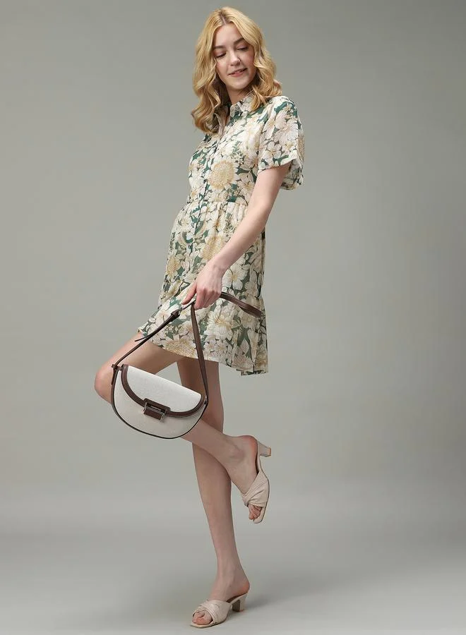 أوجيدر فستان قصير مطبع بالكامل بزهور مع أزرار غلق