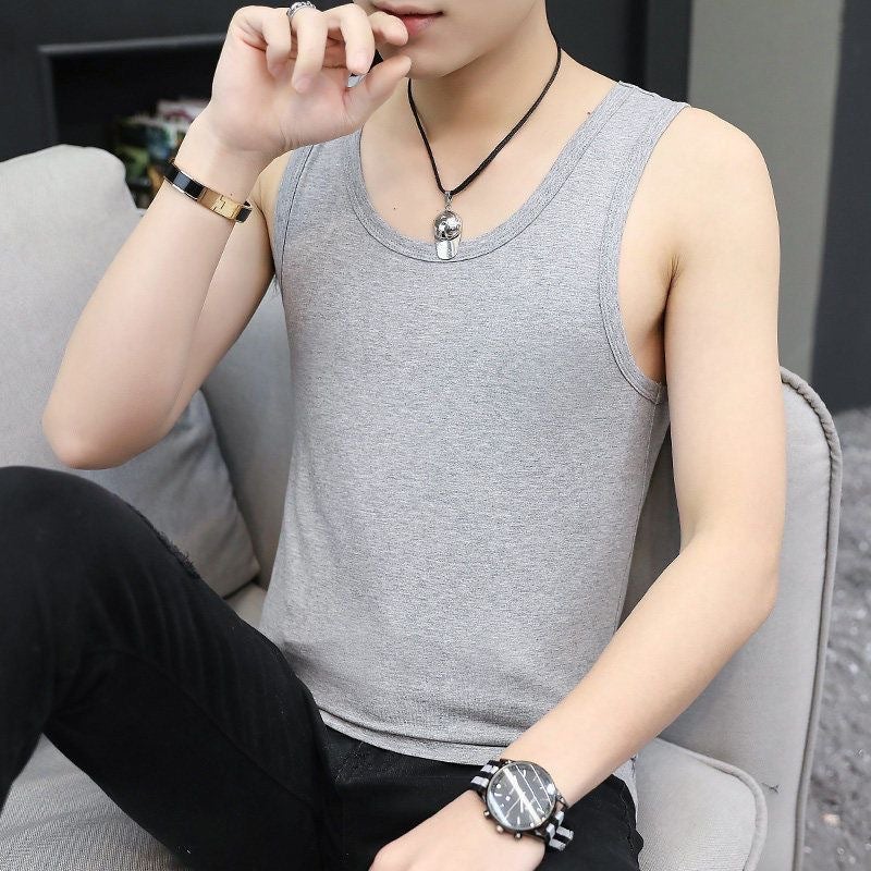 2024 Autumn/Winter Mens Warmest Fleece-Lined Thickened Slim Fit Gold Velvet No Sleeve Shoulder Vest Base Layer Vest Top [vest] light gray 
