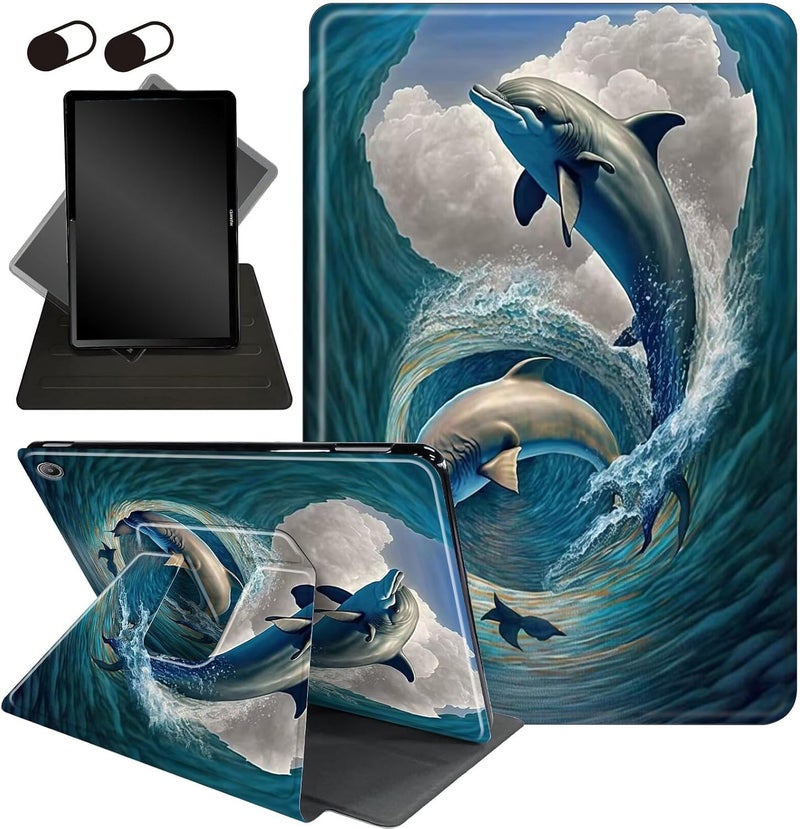 Mxfdegf Case for All-New Fire HD 8 & 8 Plus Tablet (12th /10th Gen, 2022/2020),360 Degree Rotating Stand Smart Protective Cover Case,for Amazon Fire HD 8 inch Tablets (2022/2020),Dolphins Ocean - Image 1