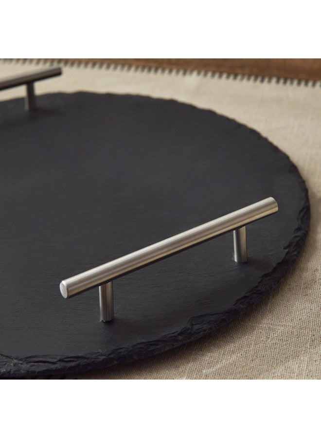 Home Box صينية إيدن الدائرية من الأردواز مع مقبض 35 × 5 × 35 سم - Image 4