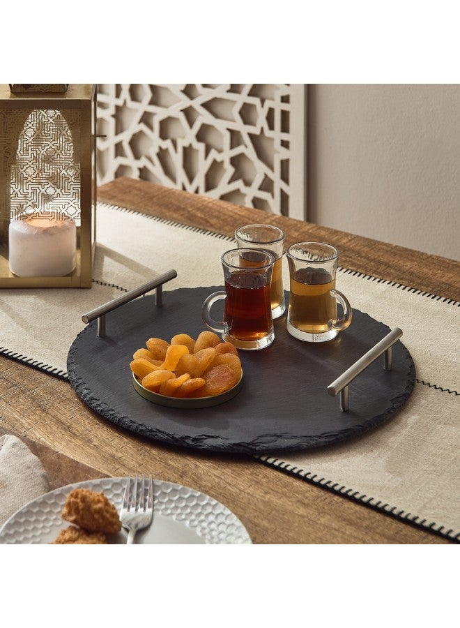 Home Box صينية إيدن الدائرية من الأردواز مع مقبض 35 × 5 × 35 سم - Image 5