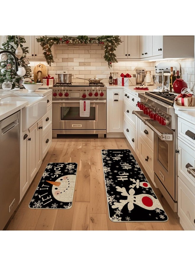 Artoid Mode Snowman Deer Let It Snow Snowflake Christmas Kitchen Mats Set of 2, Winter Decor Low-Profile Kitchen Rugs for Floor - 17x29 and 17x47 Inch