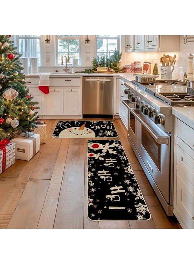 Artoid Mode Snowman Deer Let It Snow Snowflake Christmas Kitchen Mats Set of 2, Winter Decor Low-Profile Kitchen Rugs for Floor - 17x29 and 17x47 Inch