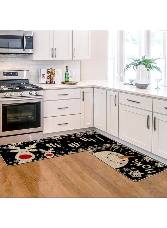 Artoid Mode Snowman Deer Let It Snow Snowflake Christmas Kitchen Mats Set of 2, Winter Decor Low-Profile Kitchen Rugs for Floor - 17x29 and 17x47 Inch