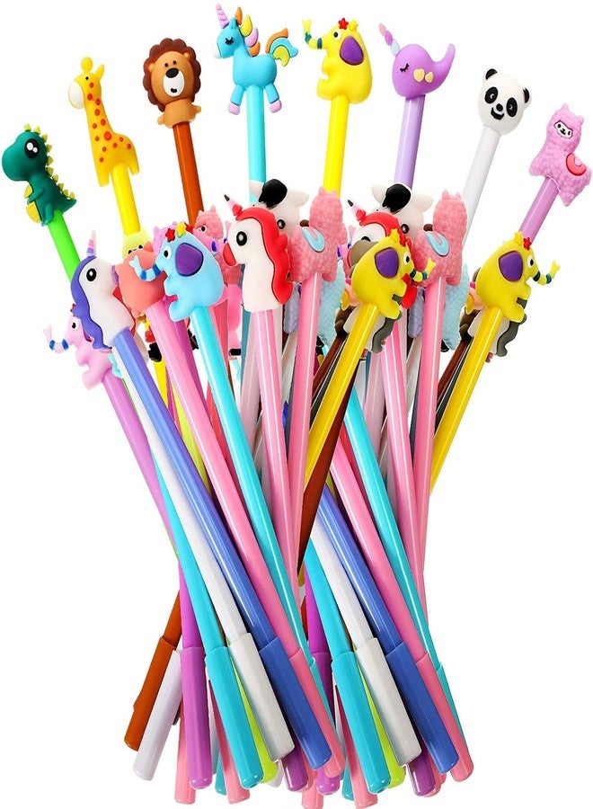 STORE 2508 Store2508 Pack of 30 Cute Cartoon Gel Blue Ink Pens Mixed Designs Unicorn Dinosaur Giraffe Panda Lion Elephant. Best Return Gift for Kids Birthday - Image 1